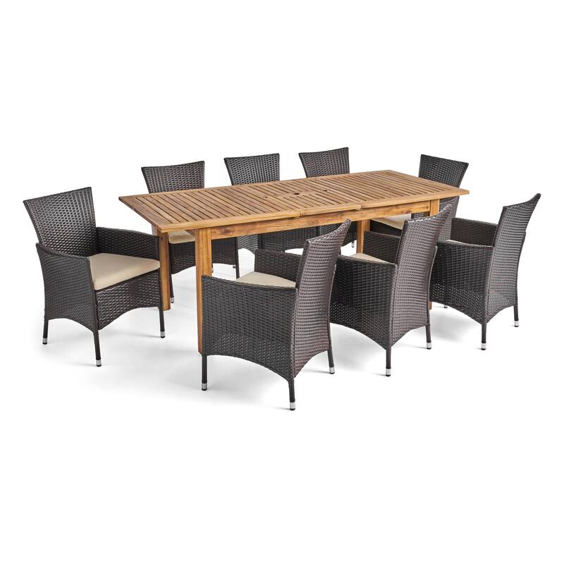 Nadia 9-piece Wood/ Wicker Expandable Dining Set by Christopher Knight Home