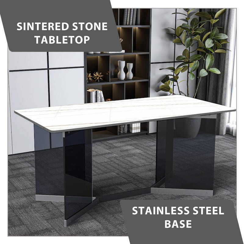 Oryn Rectangular Dining Table with Glass/Sintered Stone Top