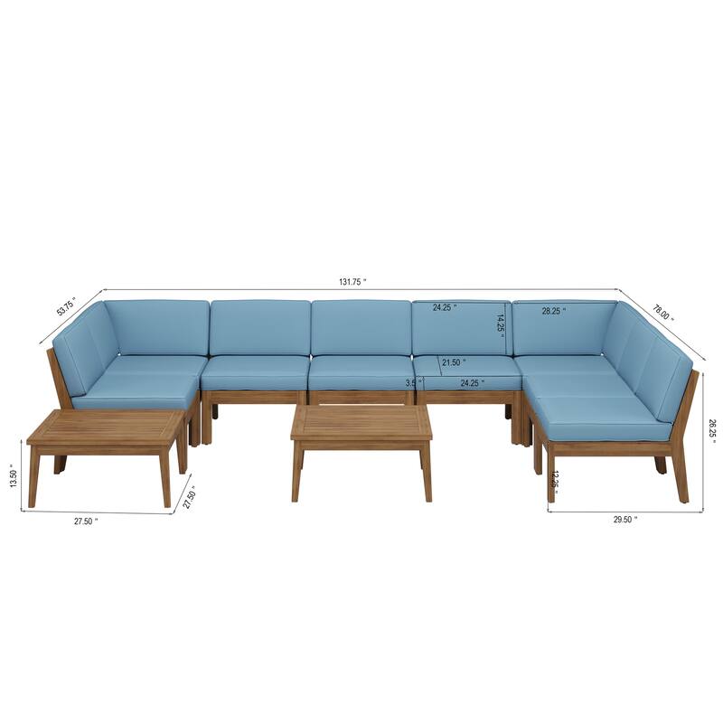 Christopher Knight Home - Xanthe Acacia Wood Patio 10 Piece Sectional Sofa Set with Water Resistant Cushion