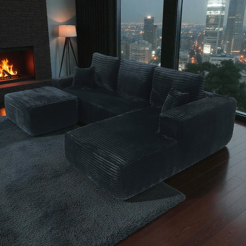 105" Cloud Sectional Couch with U-Shaped Chaise, Modular Corduroy Sofa with Deep Seats, Upholstered Living Room Couch
