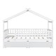 preview thumbnail 45 of 58, Twin Size House Bed with Two Drawers and Roof Design, Pine Wood Frame