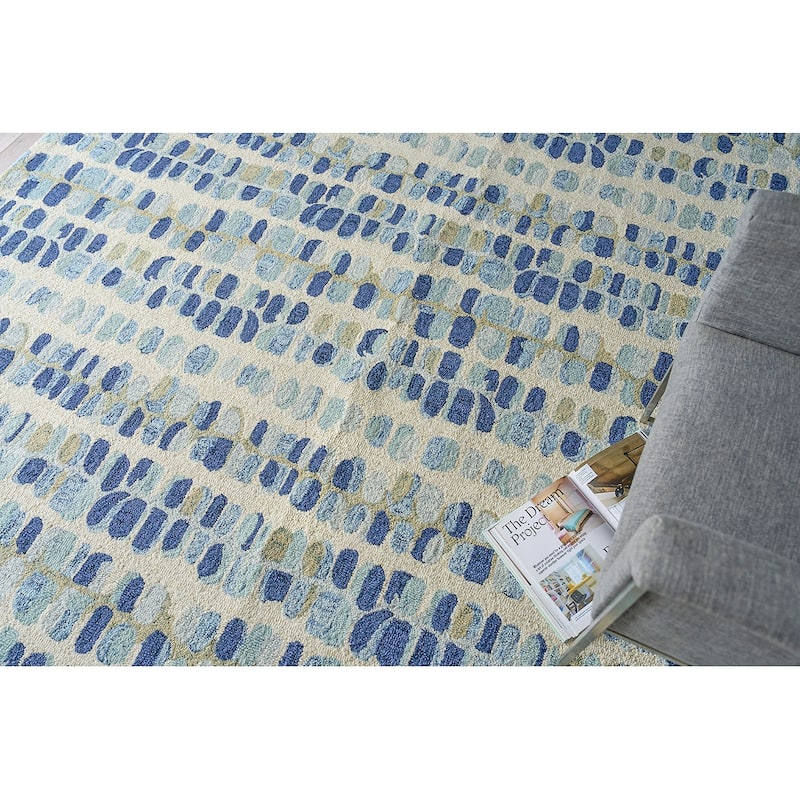 EXQUISITE RUGS Colorplay Hand-tufted New Zealand Wool Navy/Beige Area Rug.