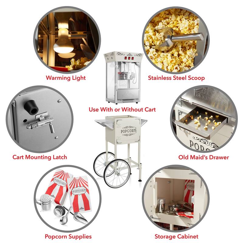 Movie TheaterStyle Popcorn Machine with Cart and 10oz Kettle