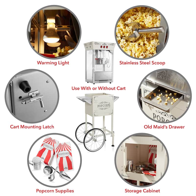 Movie TheaterStyle Popcorn Machine with Cart and 8oz Kettle