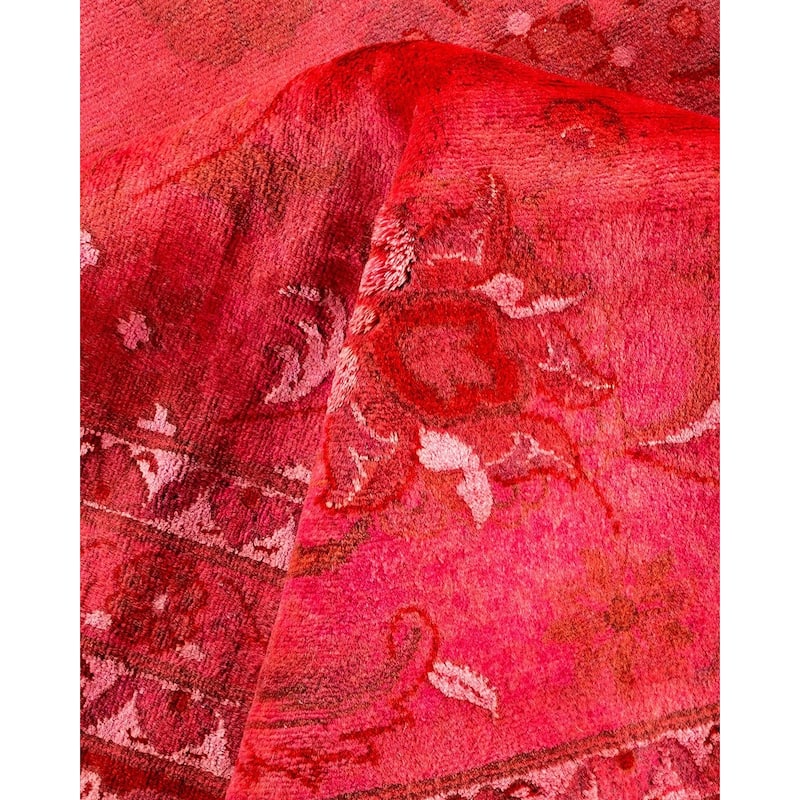 Overton Hand Knotted Wool Vintage Inspired Modern Contemporary Overdyed Pink Area Rug - 9' 2" x 12' 4"