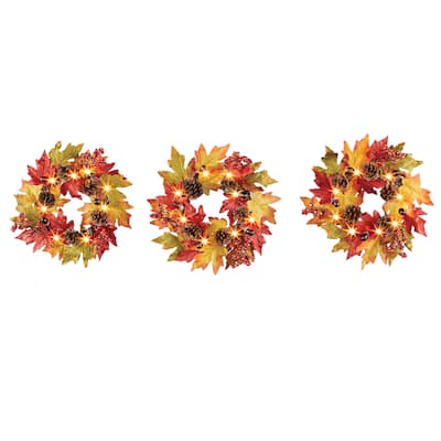 Solar Powered Hanging Autumn Wreaths - Set of 3 - 63 x 14 x 3