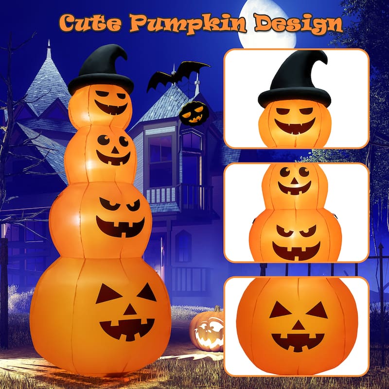 Gymax 8 ft Inflatable Halloween Pumpkins Stack Holiday Decor w/