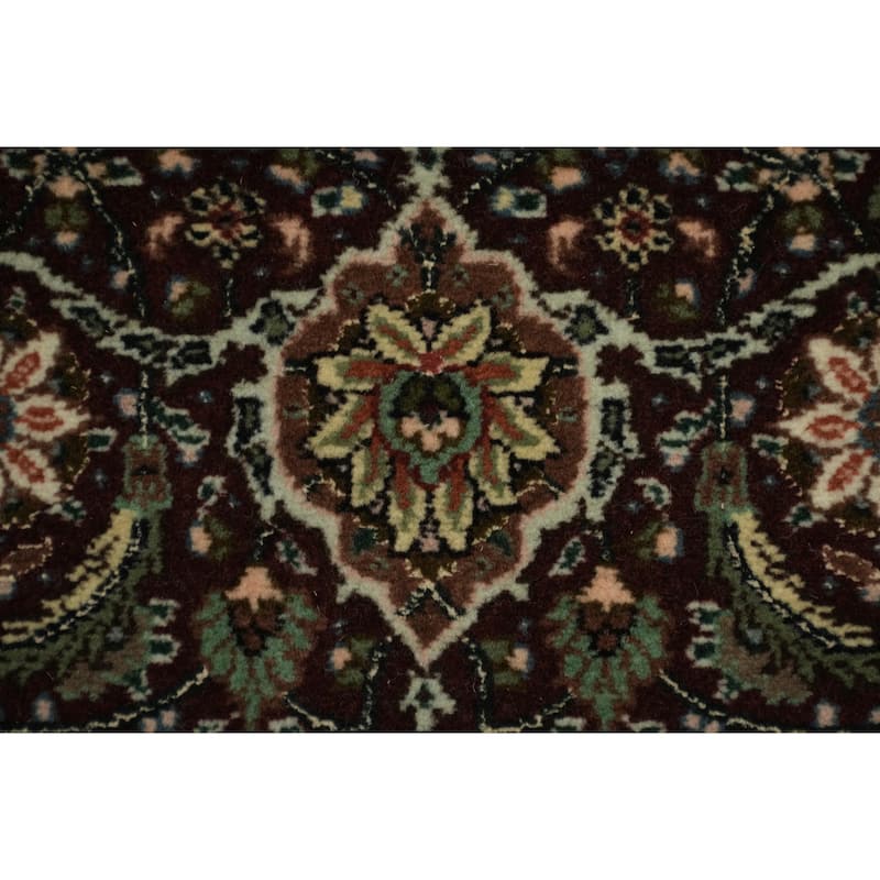Hand Knotted Oriental Wool & Silk Carpet Traditional Geometric Red Tabriz-Mahi Area Rug - 10' 2'' X 6' 8''