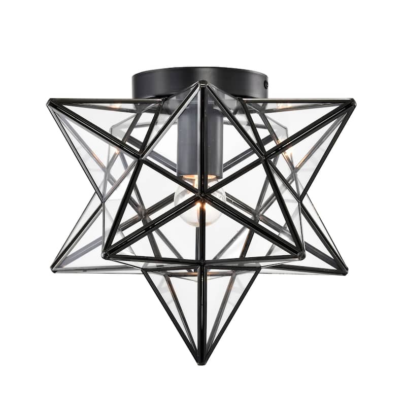 Matte Black Starburst Flushmount Ceiling Lamp with Glass Faces