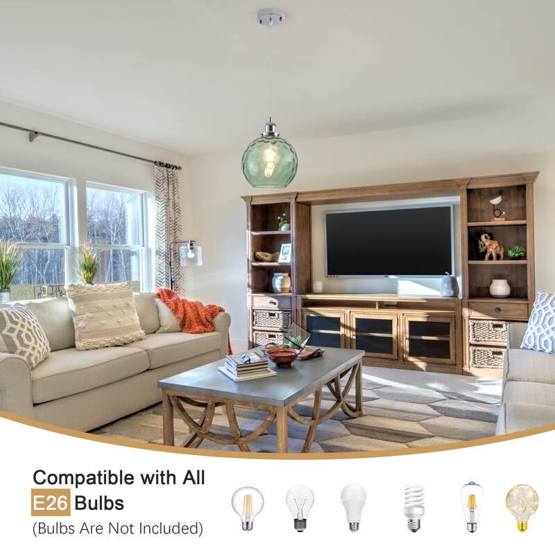 1-Light Metal Hanging Pendant Light with Glass Shade for Kitchen Island