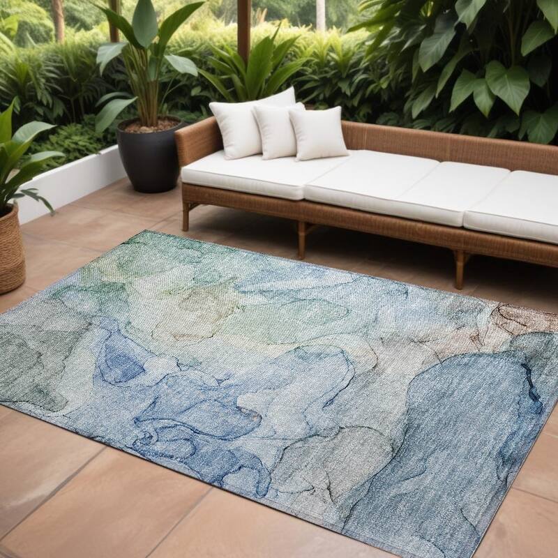 Dava Contemporary Abstract Weather Resistant Versatile Elegance Outdoor Rug - 8' X 10' - Blue