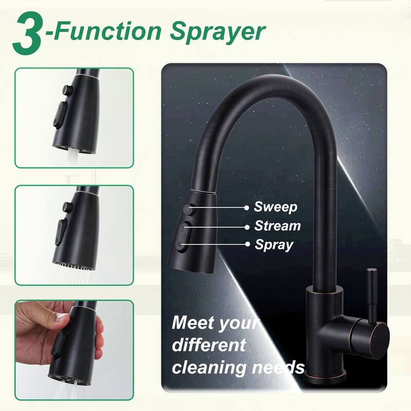WOWOW Single-Handle Pull Down Sprayer Kitchen Faucet with Glass Rinser
