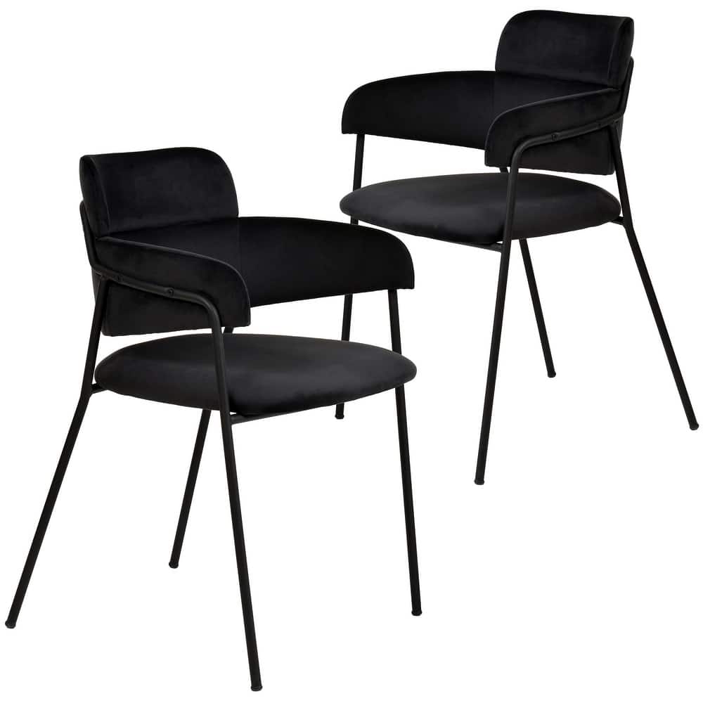 LeisureMod Set of 2 Axis Upholstered Dining Chairs with Black Stainless Steel Legs, Modern Side Chair for Kitchen Home Office
