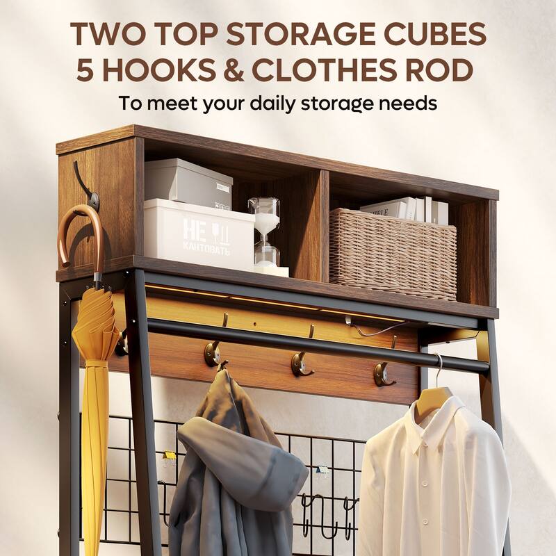 5 in 1 Hall Tree with Cabinet Coat Rack with 3-Tier Shoes Organizer - 70 inches