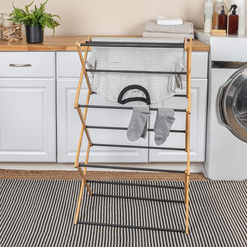 Household Essentials Bamboo Folding Clothes Drying Rack with 13 Coated Dowels - 23.8"L x 14.3"W x 39.5"H
