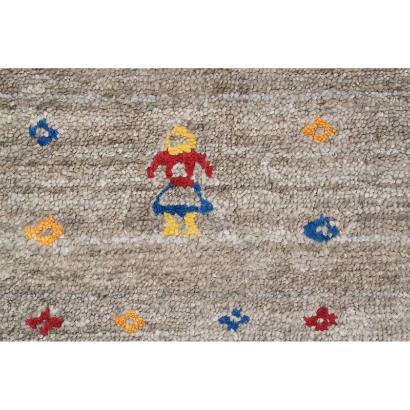 Hand Knotted Oriental Viscose Silk Carpet Tribal Animal Pictorial Greys & Charcoal Gabbeh Area Rug - 11' 11'' X 9' 1''