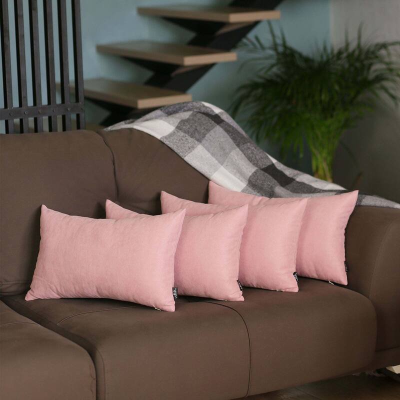 Farmhouse Set of 4 Decorative Throw Pillow Square and Lumbar - 12" x 20" - Light Pink