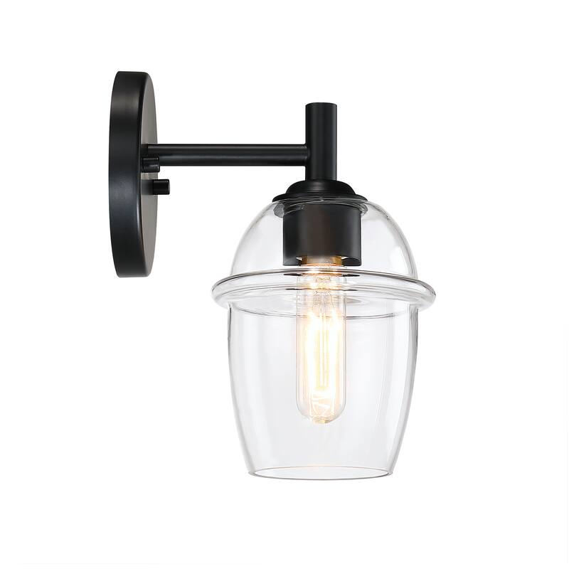 Summer Jazz 5.5 in. 1-Light Matte Black Wall Sconce Light with Clear Glass Shade for Bathrooms