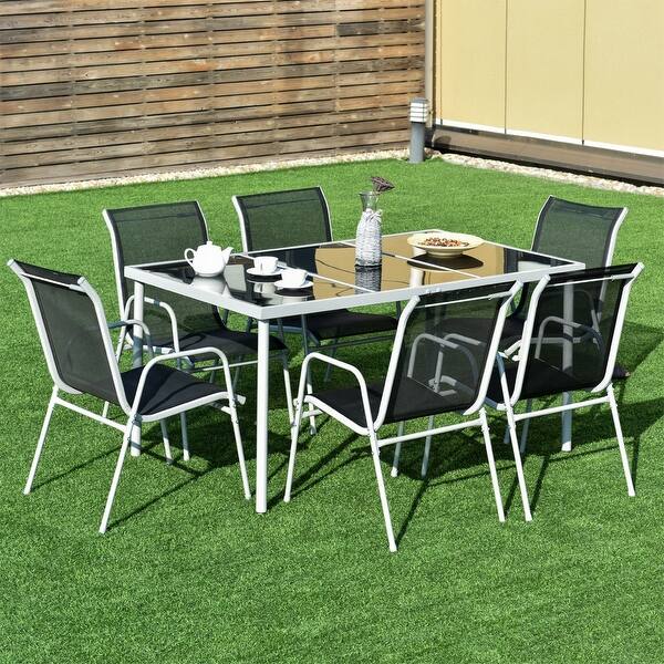 Shop Costway Patio Furniture 7 Piece Steel Table Chairs Dining Set