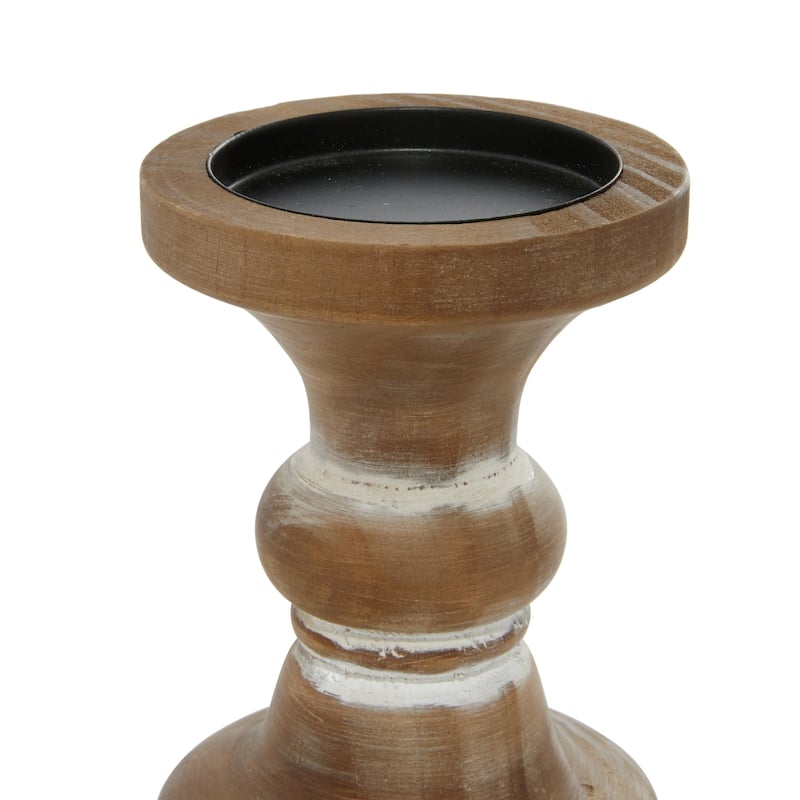 Wood Short Distressed Turned Candle Holder - Set of 3 Brown or White - Roche River Decor