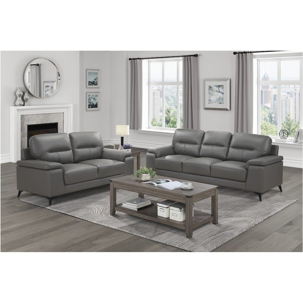 Roxine Dark-Gray Top Grain Leather Living Room Set