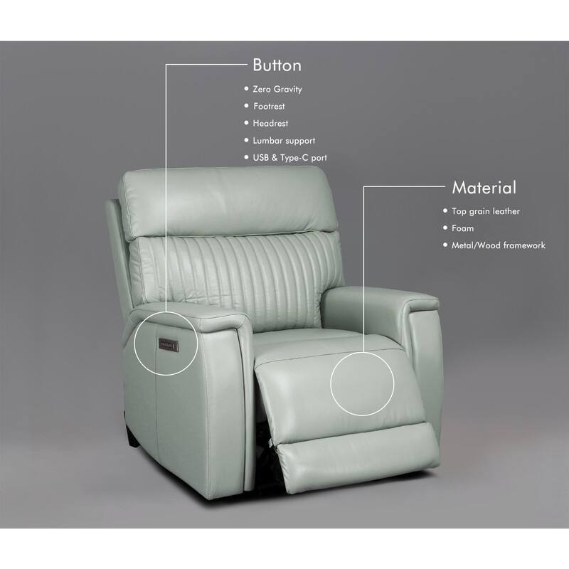 Leather Zero Gravity Power Recliner with Power Headrest and Power Lumbar,USB&USB-C Port