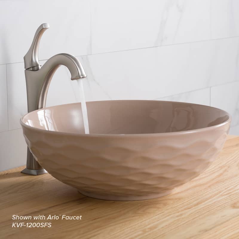 KRAUS Viva 16 1/2 inch Round Porcelain Ceramic Vessel Bathroom Sink