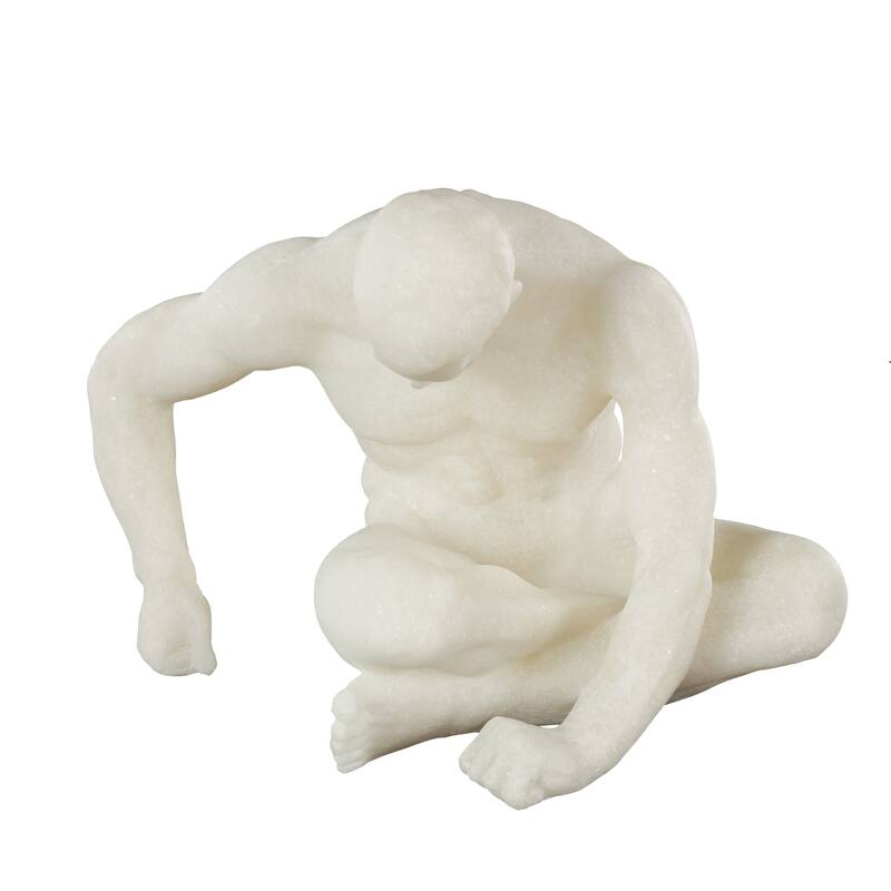 White Polystone Sitting People Decorative Sculpture with Shimmer