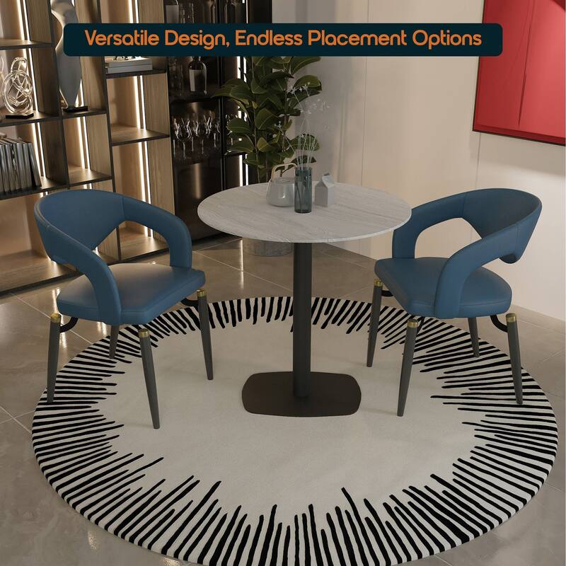 Vail Round Dining Table with 27 in. MDF Tabletop in Black Stainless Steel Square Base Accent Kitchen Table