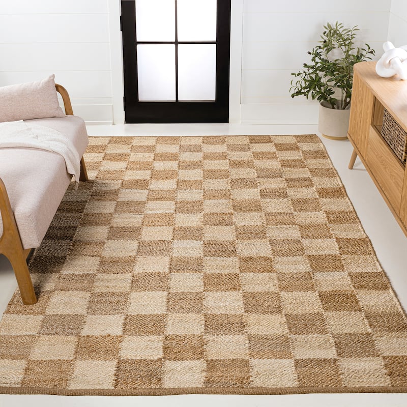 JONATHAN Y Theo Modern Farmhouse Woven Jute Checkerboard Area Rug - Natural/Bleach - 2 X 8