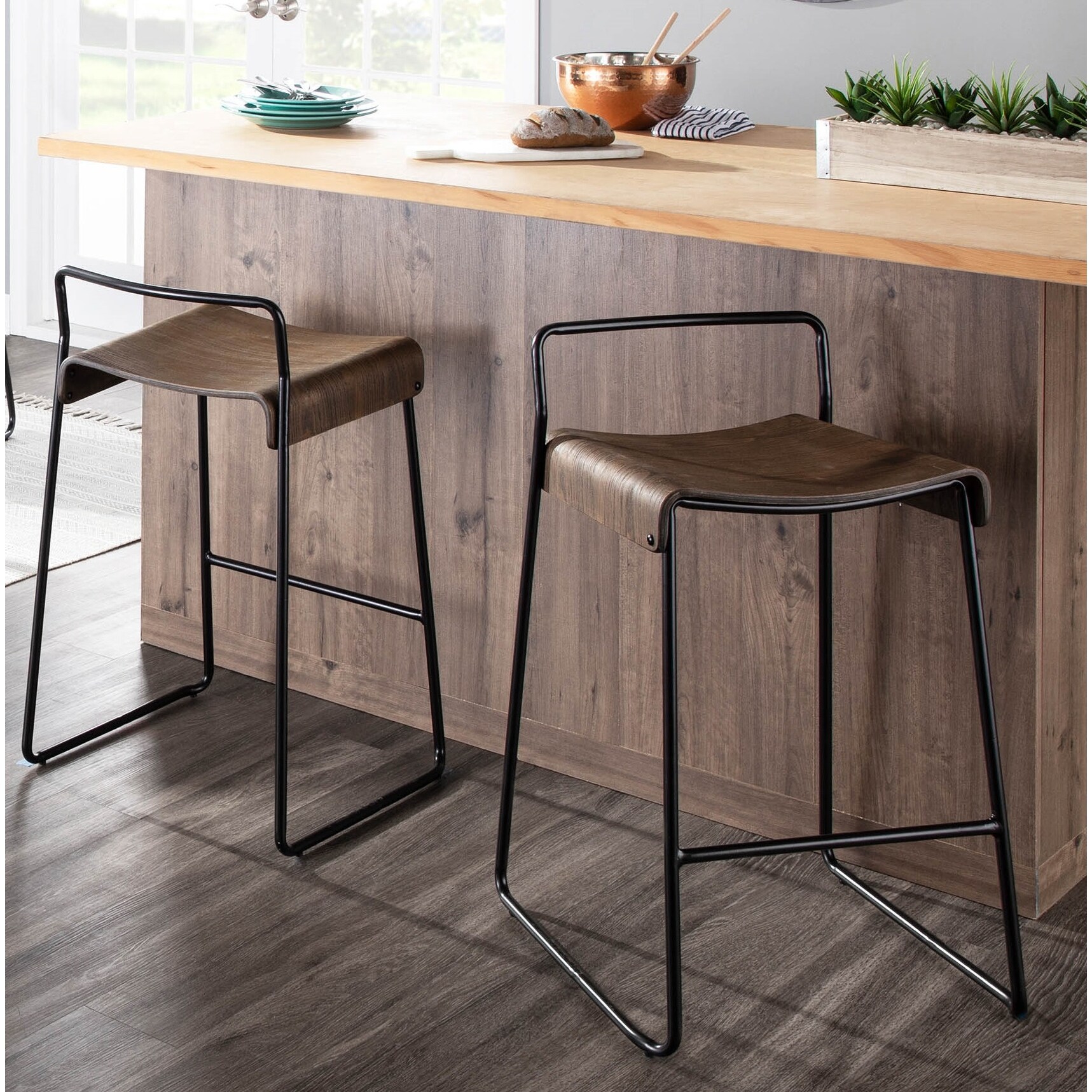 Dali Industrial Black Metal Espresso Wood Counter Stool Set Of 2 N A Overstock 28987734