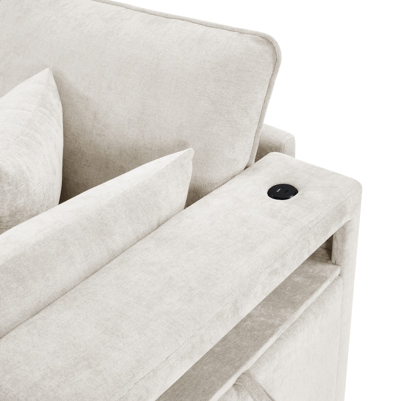 Smooth Chenille Sectional Sofa U-Shaped Modular Sofa Bed L-Shaped Couch with Movable Ottoman, Storage Armrests and USB Ports