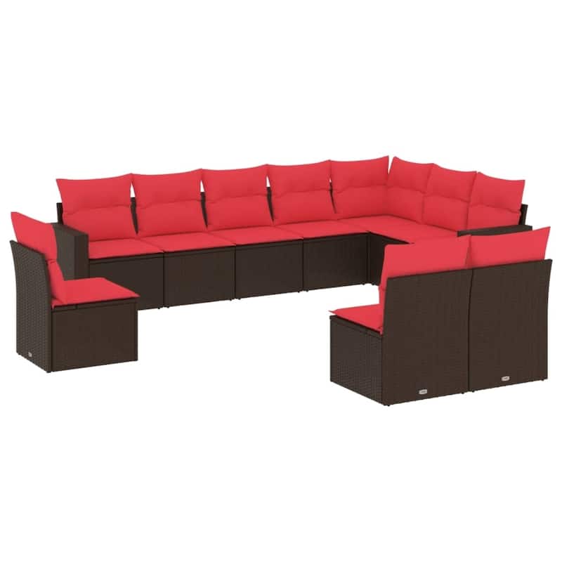 vidaXL Patio Sofa Set with Cushions Outdoor Conversation Furniture Poly Rattan - 25.8" x 24.4" x 27.2"