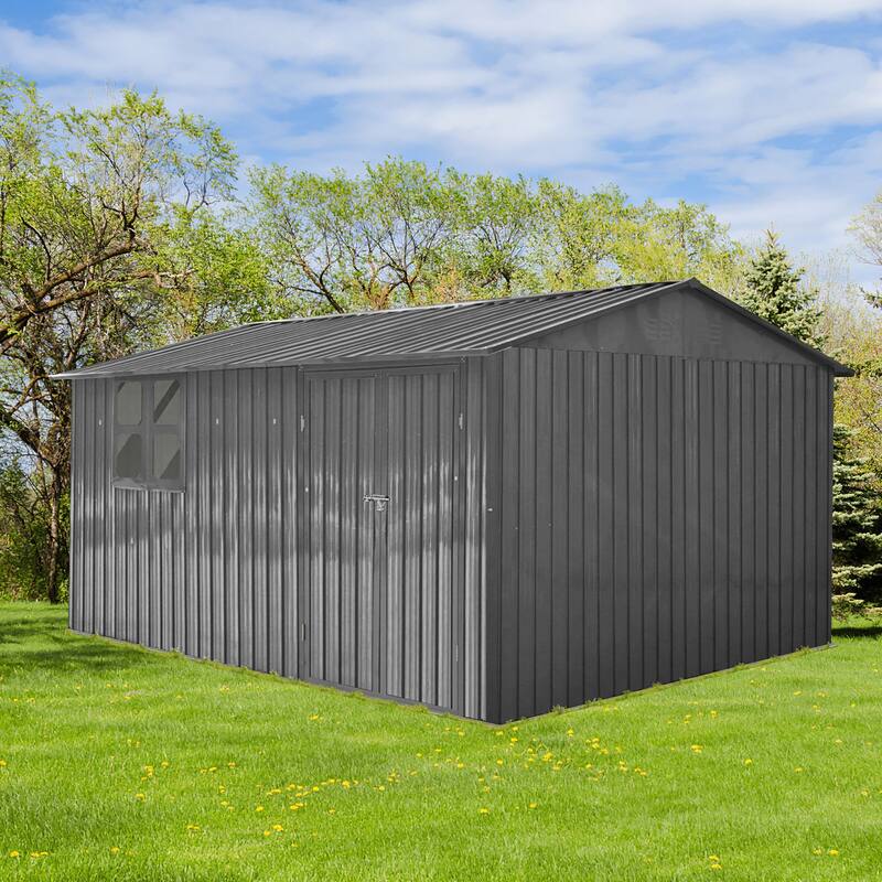 Outdoor 12 x 10 ft. Metal Storage Shed with Window and Vents and Hinged Door and Padlock