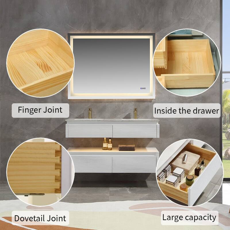 Modland 36''/48'' Floating Bathroom Vanity with ETL-Certified LED Lighting, Soft-Close Drawers & Waterproof, White