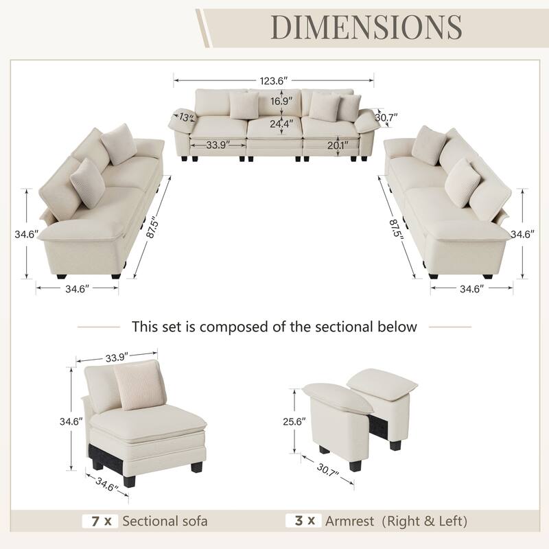MAISON ARTS Chenille & Corduroy Modular Sectional Sofa Set, Comfy 5/6/7-Seat Living Room Couch with 3-Seater or Loveseat