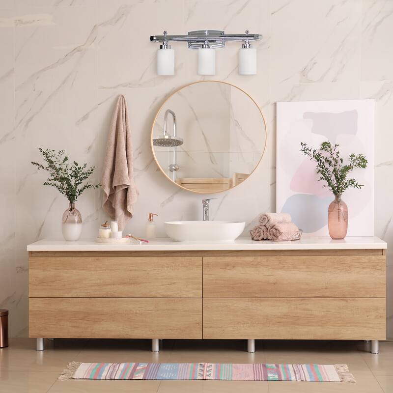 3-Light Vanity Light Fixture - Metal & White Glass Shade - Bathroom Uplight Downlight - Hallway Entryway - 5.5