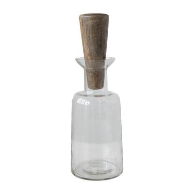 Wine Decanter Glass Decanter with Mango Wood Stopper and Cylindrical Base