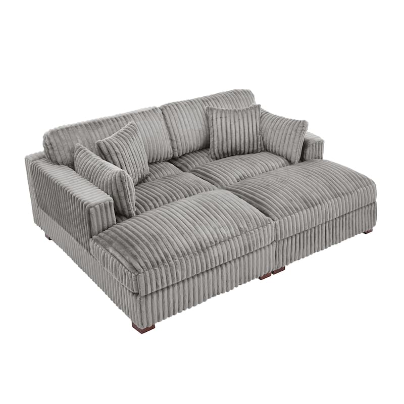 82" W Plush Corduroy Modular Sectional Sofa Chaise Lounge