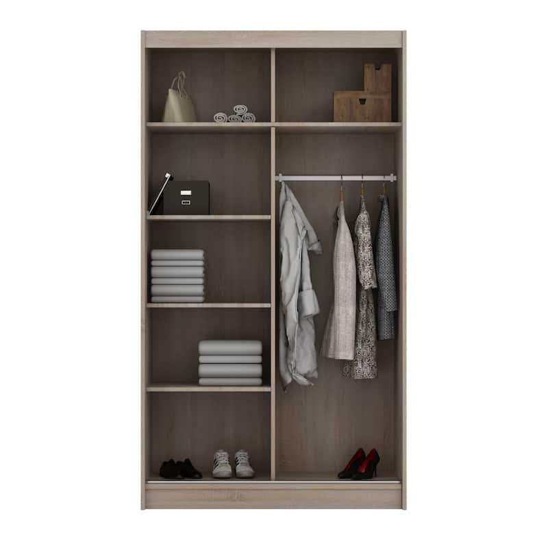 Cedar 2-Door Modern Wardrobe Armoire with Mirror - N/A - Mahogany