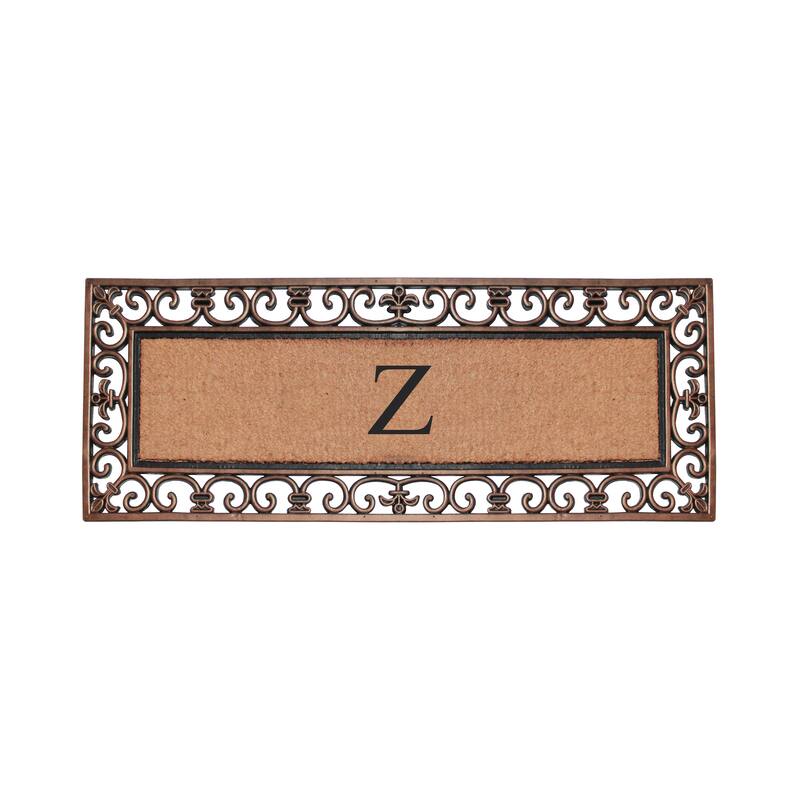 A1HC Rubber and Coir Paisley Border Myla Double Door Monogrammed Doormat Bronze - Z
