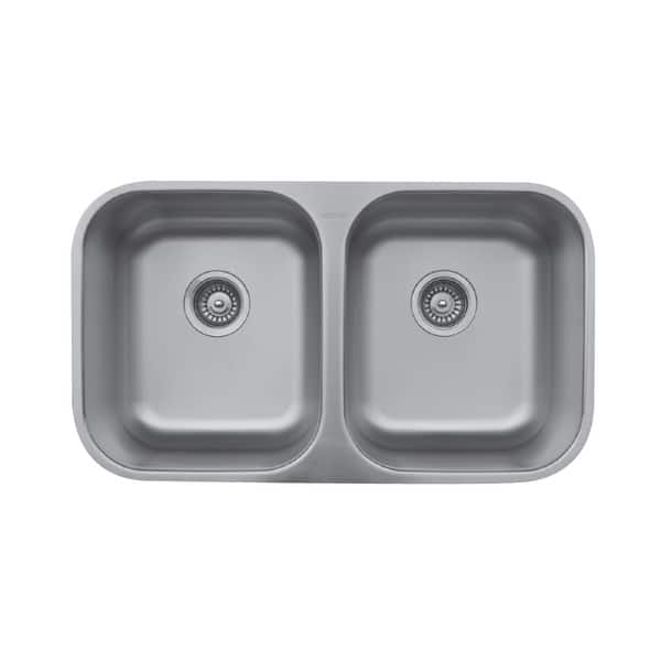 slide 2 of 5, Karran Undermount Stainless Steel 32 in. 50/50 Double Bowl Sink