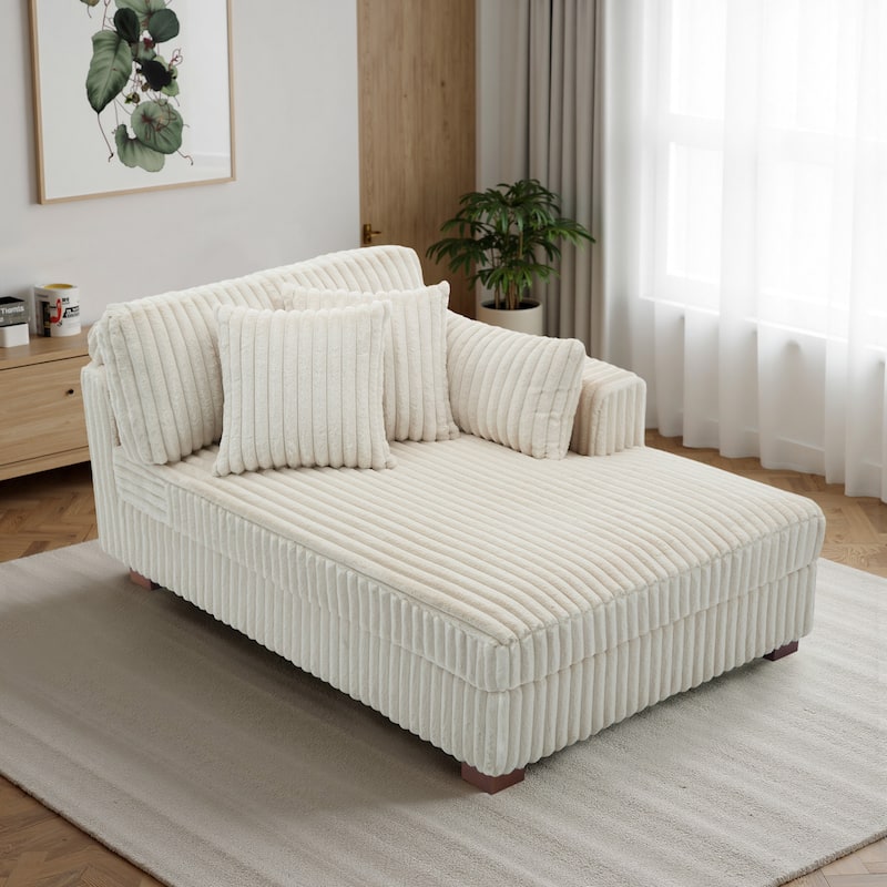 42" W Plush Corduroy Upholstered Chaise Lounge Sleeper for Living