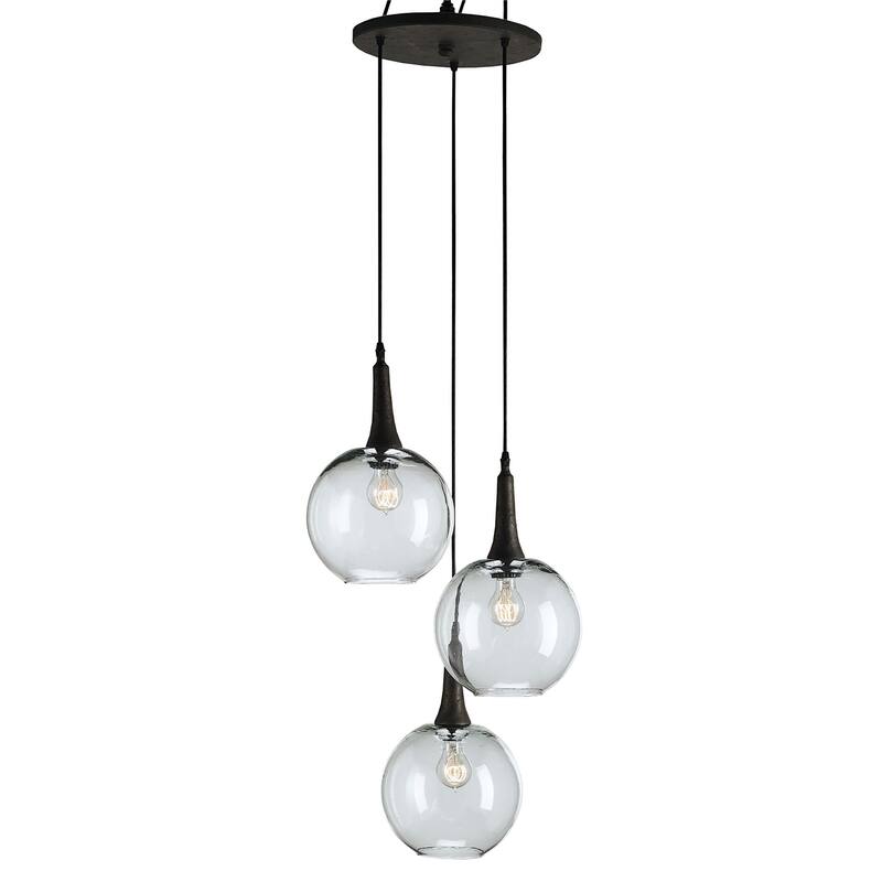 Currey & Company Beckett Glass Trio Pendant - 12"h x 18"dia - 12"h x 18"dia - Emery Rust