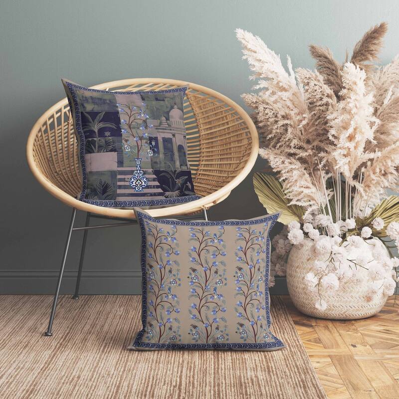 Shahi Garden Bloom Indoor/Outdoor Reversible Throw Pillow Blue and Light