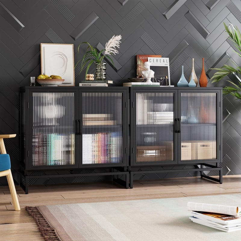 Glass side cabinet - Black