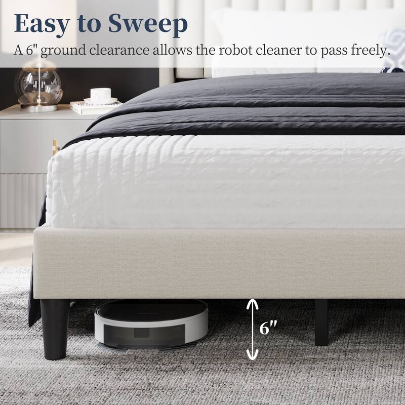 Yaheetech Upholstered Bed Frame with Wing Side Fabric Upholstered Bed with Headboard