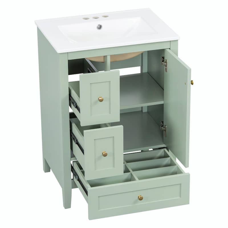 24-Inch Bathroom Vanity with Storage, Adjustable Shelf, Removable Dividers