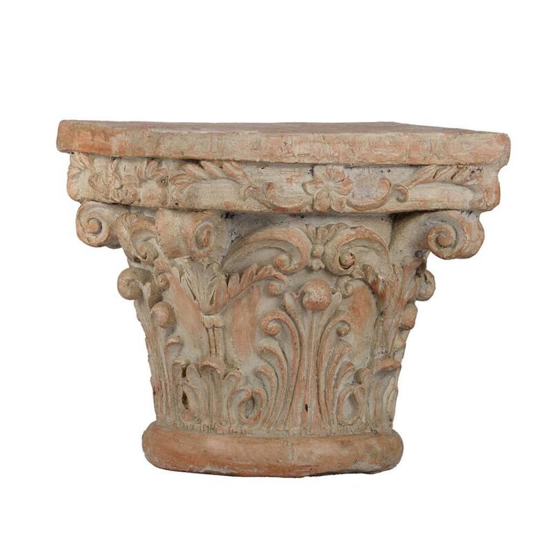 10" Beige and Brown Distressed Finish Pedestal
