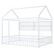 preview thumbnail 16 of 70, Metal House Bed with Metal Grid and Storage Shelves, Twin/Full Size Floor Montessori Bed with Roof Frame and Fence Guardrails